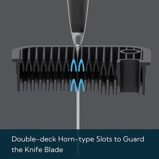 KITCHENDAO Deluxe Universal Knife Block with Slots for Scissors and Sharpening Rod - Acacia Wood Knife Block For Safe, Space Saver Knives Storage - Unique Slot Design to Protect Blades