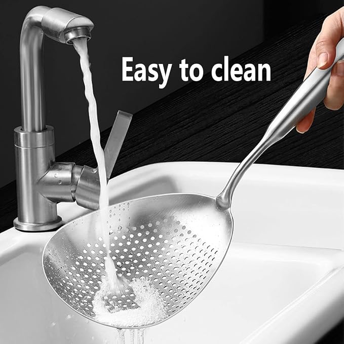 SiXi SS 304 Stainless Steel Kitchen Skimmer Slotted Spoon,Strainer Ladle with Handle for Pasta,Spaghetti,Frying Food and noodles Colander
