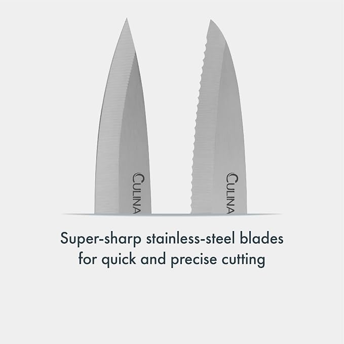 CULINARE 2 Piece Knife Set, Grey, Stainless Steel, 9cm Ultra Sharp Blades, 2 x Kitchen Knives with Protection Covers, Smooth Cutting/Firm Grip/Non-Slip Handle, Dishwasher Safe