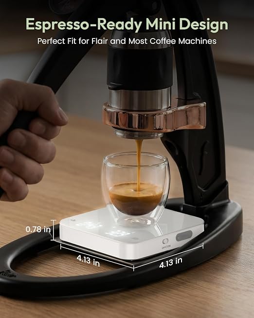 Maestri House S2 Espresso Coffee Scale with Timer 0.1g Precision Shot Scale | USB-C Rechargeable, Dual Timing Modes, 2kg/0.1g Digital Scale with Borosilicate Glass Top for Espresso and Pour-Over Brewing
