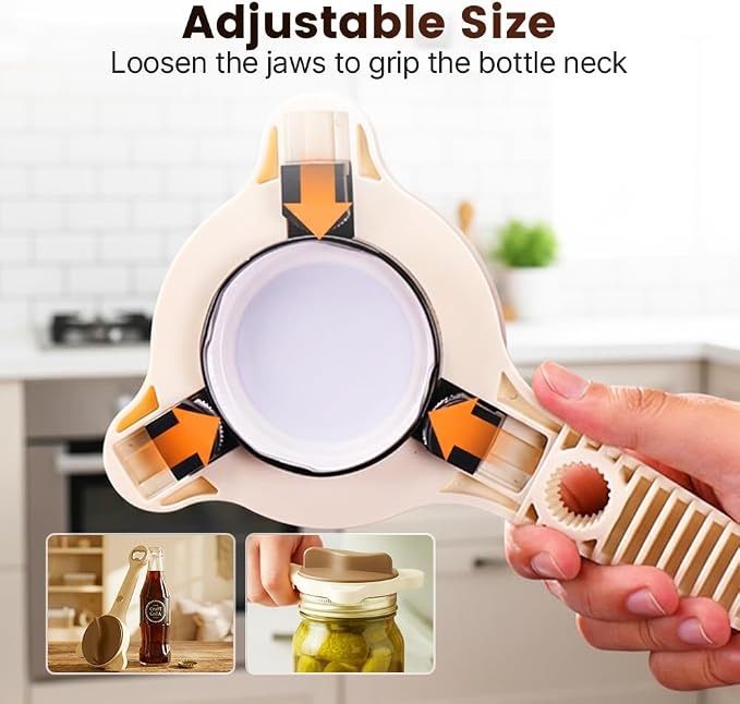 4 in 1 Multi-Purpose Jar Opener, 2026 New Adjustable Three Claw Bottle Opener with Non Slip Teeth, Multi Size Lid Tool for Jars Cans Wine Bottles, Home Kitchen Helper (1pc)