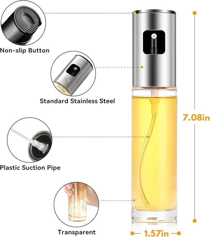 ZENG Glass Oil Sprayer for Cooking, 1.0 ml, Portable, Reusable, Round, Hand Wash Only, Olive Oil Spray for Salad, BBQ, Kitchen Baking