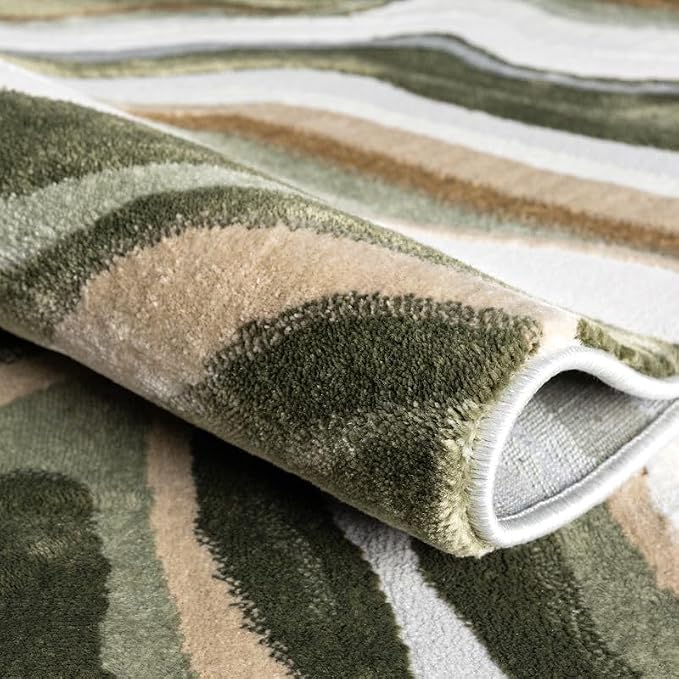 Abani Green Intertwined Lines Area Rug – 5' x 8' – Contemporary Swirl Design – Regal Collection – Washable, Easy to Clean – Durable for High Traffic Areas – Living Room, Bedroom & Office