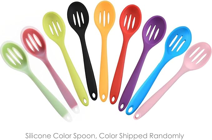 4 Pieces Silicone Slotted Spoons,Nonstick Mixing Serving Spoons for Kitchen Cooking Bake Stir Draining Tool