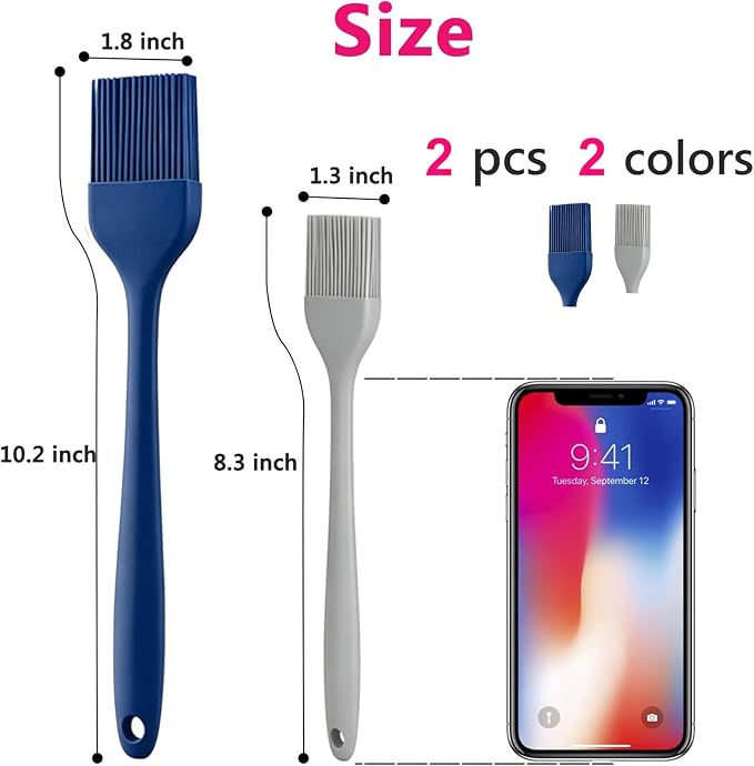 Hhyn Silicone Basting Pastry Brush Set 2 Pack (Large + Small), Gray & Blue | Heat Resistant, Spread Oil Butter Sauce for BBQ Grill Barbeque Kitchen Baking Cooking Pastries