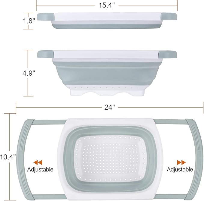 Colander Collapsible, Kitchen Strainer Colander, Collapsible Colander with Extendable Handles for Draining Veggies, Pasta,Fruit, Includes 6, 4 Quart Over the Sink Strainer Folding and 2 Quart Round