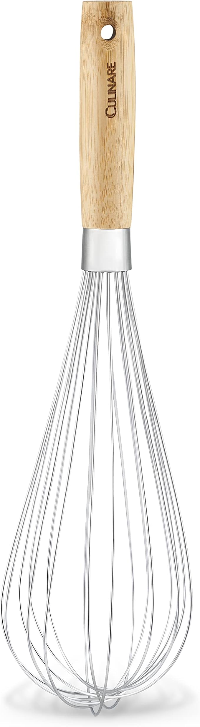 Culinare Naturals C70010 Whisk | Sustainable Bamboo/Stainless Steel | (L)340mm x (W)90mm | Manual Hand Held Whisking Tool/Kitchen Utensil | Metal Balloon Whisk | Not Dishwasher Safe