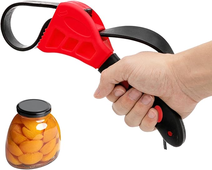 Jar Opener, Adjustable Belt Wrench Can Opener Jar Lid Opener Tool Easy Twis-t Rubber Jar Gripper Multi Can Openers for Weak Hand(red)