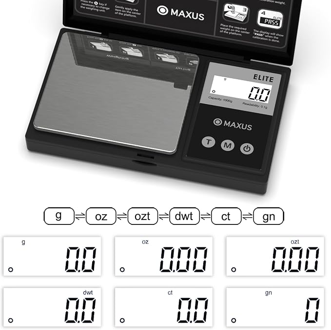Digital Gram Scale 1000g/0.1g, Small Food Scale with Backlit LCD, Mini Pocket Scale for Jewelry | Small Food Scale with Backlit LCD, 6 Weighing Units, Tare Function