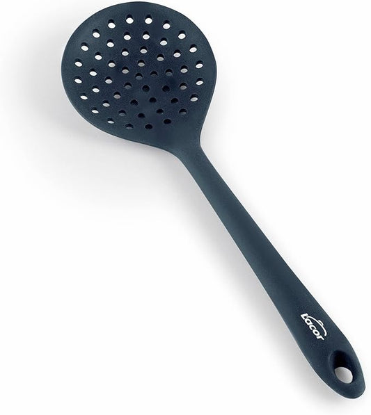 LACOR 64467 Grey, Silicone Skimmer, Kitchen Utensils, Ergonomic Handle, Non-Stick Coating, High Temperature Resistant, Dishwasher Safe, Length 29 cm, Nylon