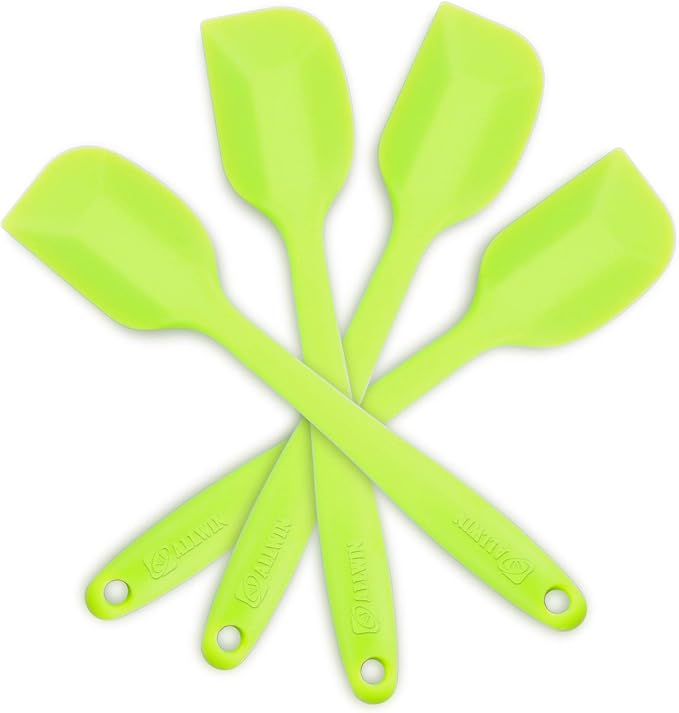 4‑Piece Silicone Spatulas Set Heat Resistant 600°F Seamless Steel‑Core Rubber Spatulas for Nonstick Cookware ALLWIN HOUSEWARE Uniform Length Kitchen Spatulas for Cooking & Baking, Green