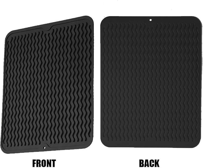 Large Dish Drying Mat, Multiple Usage Silicone Mats for Multiple Usage, Drying Mat for Kitchen Counter, 12 inches x 16 inches (Black)