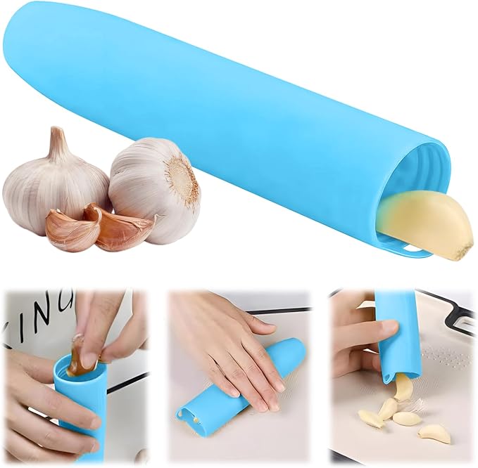Silicone Garlic Peeler Tube- Garlic Roller Peeling Tube Tool Garlic Odorfree Peel Garlic Easy Roll Tube Useful Kitchen Gadgets (Blue)