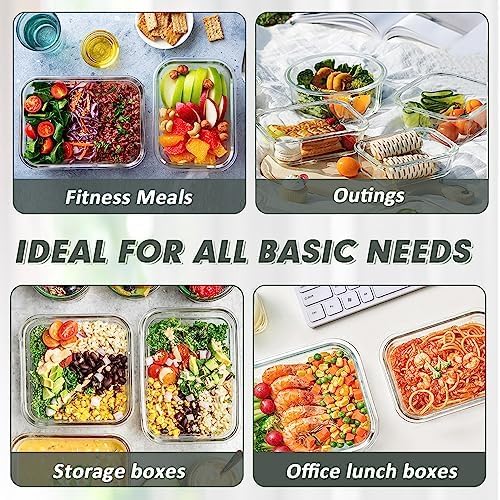 VERONES 12 Packs Glass Food Storage Containers Set with Lids, White | Airtight Glass Lunch Containers, Glass Meal Prep Containers with Lids, for Microwave, Oven, Freezer & Dishwasher Friendly