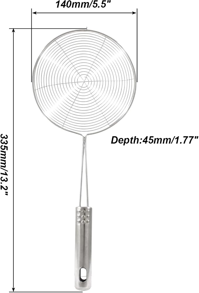 5.5" Stainless Steel Spider Strainer Skimmer Pasta Strainer Spoon for Frying and Cooking, Asian Strainer Ladle with Long Handle, 12.8" Long