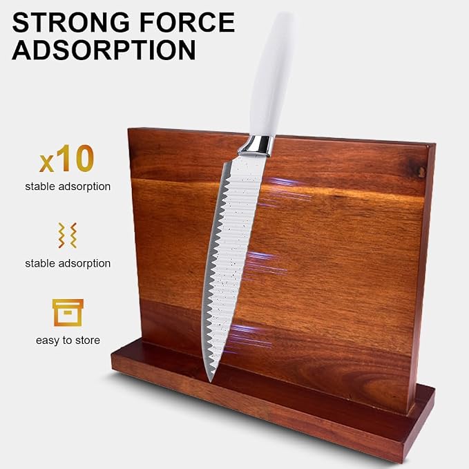 Magnetic Knife Block - Acacia Wood Strong Magnetic Knife Holder, Secure Knife Storage Organizer | Space Saving for Kitchen Knives & Chef Tools (brown)