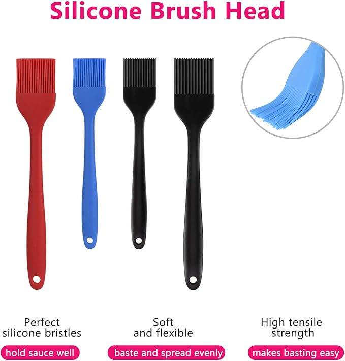 Hhyn Silicone Basting Pastry Brush Set 4 Pack, Multicolor | Heat Resistant Spread Oil Butter Sauce for BBQ Grill Barbeque Kitchen Baking Cooking Pastries, 2 Large & 2 Small