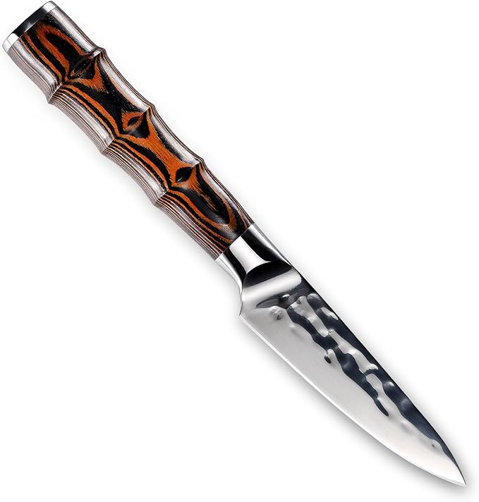 Kitory Paring Knife 3.5 Inch Kitchen Peeling Knife HC German Stainless Steel Hammered Ultra Sharp Blade Bamboo Shape Handle for Home Restaurant Gift