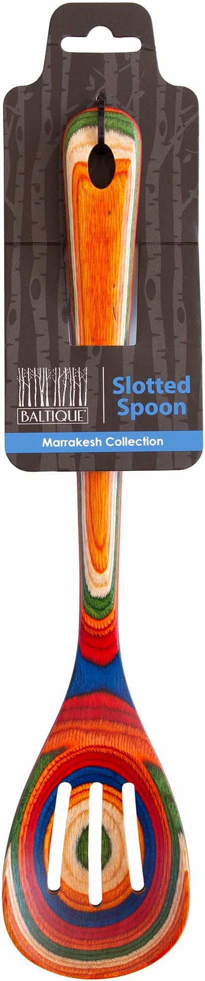 Baltique Marrakesh Collection 12-1/2" Wooden Slotted Cooking Spoon, Safe for Nonstick