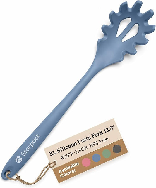 Starpack XL Premium Silicone Pasta Fork (13.5") - Spaghetti Spoons High Heat Resistant to 600°F - Silicone Pasta Spoon Strainer - Server Spoon with Teeth - Server Utensil for Pastas