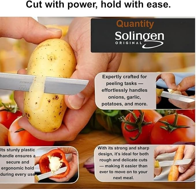 Quantity 6 Pcs Paring Knife Set – Sharp Serrated German Stainless Steel Solingen Kitchen Knives – Best Utility Chef Knives for Fruit & Vegetable Cutting, Multi Color