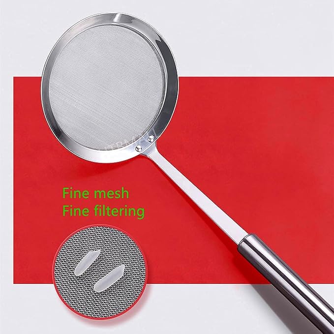 Skimmer Spoon, Stainless Steel Spider Strainer Skimmer Spoon Grease Fine Mesh Strainer Skimmers Spoons for Cooking Frying Skimming Grease, Foam and Gravy