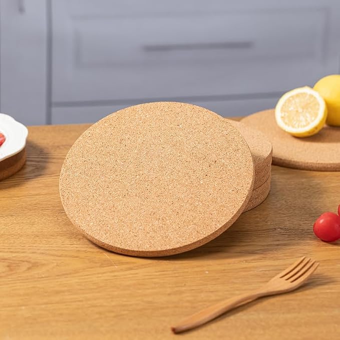 FirstGift Cork Trivet - 8 Pack High Density Cork Trivet Set- 8" Diameter x 0.4" Thick Round - Hot Pads for Table & Countertop