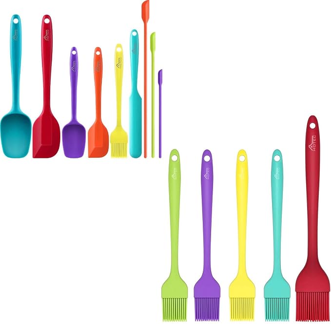 Hotec 5 pieces Silicone Basting Pastry Brushes +Hotec 9pieces Silicone Spatulas Non stick High Heat Resistant