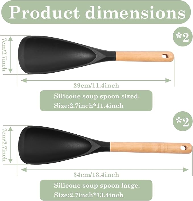 4Pcs Silicone Spatula Set with Wooden Handle, Cooking Spoon Spatula Multipurpose Kitchen Utensils for Mixing, Scraping, Serving, Heat Resistant, Non-Stick Safe, 2 Large 13.4"+ 2 Small 11.4"