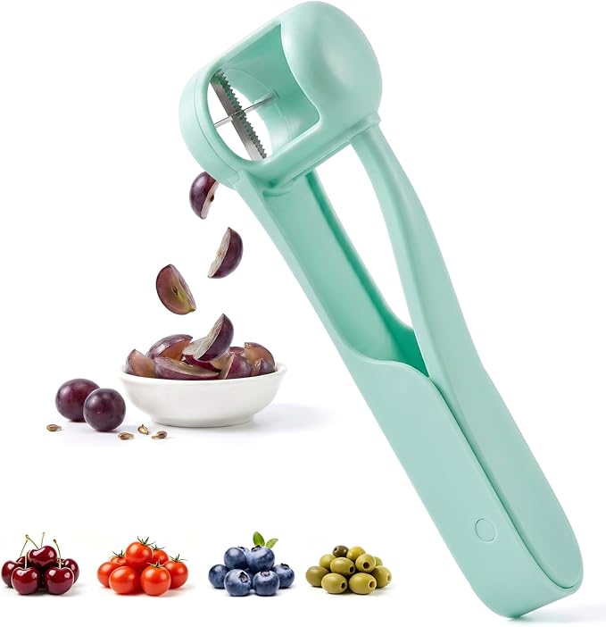Homnoble Grape Cutter for Toddlers & Baby - Stainless Steel Grape & Cherry Tomato Slicer for Kids Lunch Box - Portable Small Fruit Quarterer Tool, Prep for Salad & Healthy Snacks