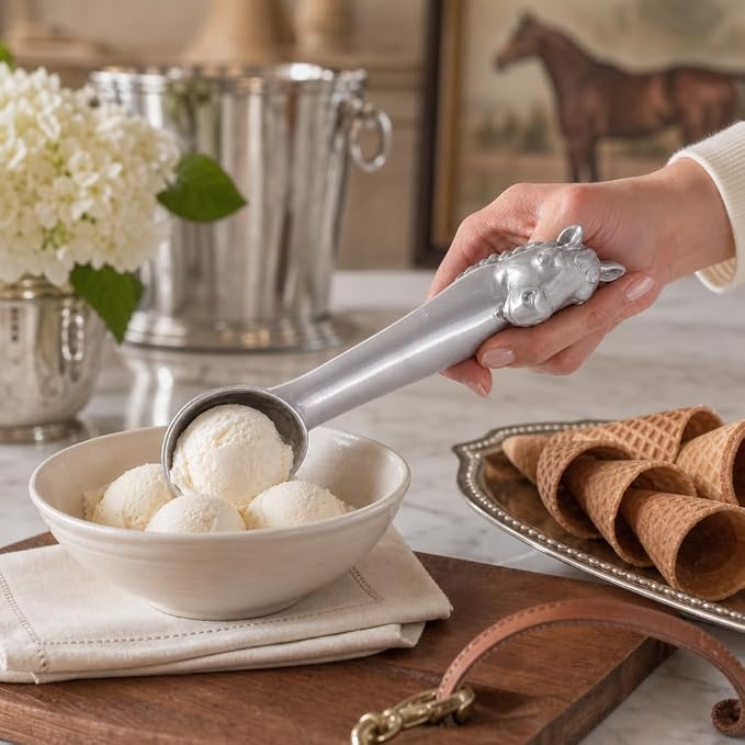 Arthur Court Horse Ice Cream Scoop - Premium Aluminum Equestrian Serveware - 10 Inch Long for Ice Cream and Desserts