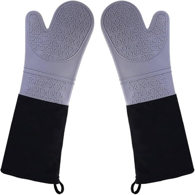 Extra Long Professional Silicone Oven Mitts with Quilted Liner, Durable Heat Resistant Oven Gloves, Heat Resistant Oven Gloves,2pcs (Gray, 19.7inch)