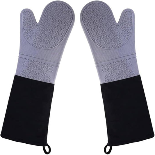 Extra Long Professional Silicone Oven Mitts with Quilted Liner, Durable Heat Resistant Oven Gloves, Heat Resistant Oven Gloves,2pcs (Gray, 19.7inch)