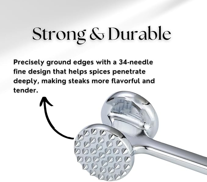 Professional Meat Tenderizer Mallet – InfyniteShores | Double-Sided Stainless Steel | Heavy-Duty 8.6" | Kitchen Tool for Steak Beef, Chicken & More