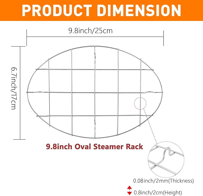 TamBee 9.8 Inch Oval Cookie Cooling Rack, 304 Stainless Steel Thickened Cooling Rack, 0.8 Inch Height Heavy Duty Cookware for Baking, Cooking & Food Cooling, 1 Piece