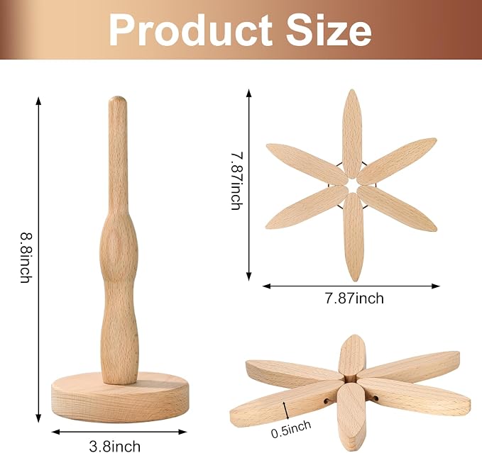 Wooden Trivets for Hot Dishes, Tree Shape Trivets Set, 5 Wooden Trivet + 1 Stand Stored Like a Tree, Beech Wood Trivet for Hot Pots, Pans, Bowl, Teapot, Practical The Kitchen Counter