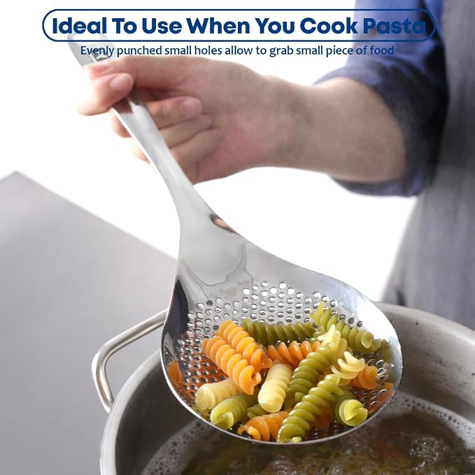 WAGENSTEIGER Stainless Steel Skimmer Strainer 12.6 inch Long, Slotted Spoon, Slotted Ladle for Cooking and Frying, Pasta Vegetable Strainer Home & Commercial Use, Large, Silver