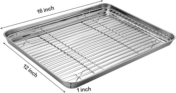 M MCIRCO Baking Sheet with Cooling Rack, Baking Mat Set, Set of 6 | Stainless Steel Cookie Pan with Cooling Rack, 2 Sheets + 2 Racks + 2 Mats,Baking Pan, Size 16 x 12 x 1 Inch Easy Clean