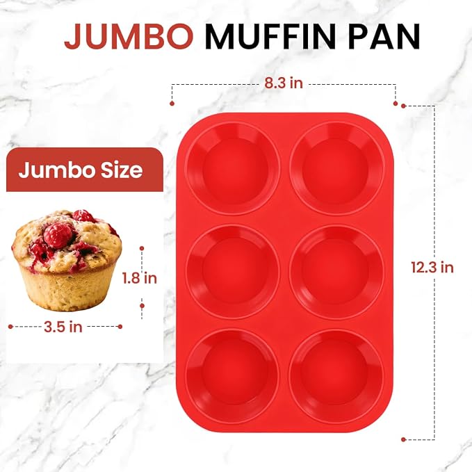 CAKETIME Silicone Jumbo Muffin Pan 3 Pack 6 Cup 3.5 Inch Large Muffin Tin Non Stick BPA Free for Baking Giant Muffins Cupcakes Frittatas