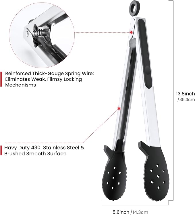 12 Inch Kitchen Tongs for Cooking, 600ºF Heat Resistant Silicone Cooking Tongs with Silicone Tip Pasta Tongs Spaghetti Tongs for Tossing Salad, Serving Food, Grilling, Non-Stick (12"-Biscuit Head)