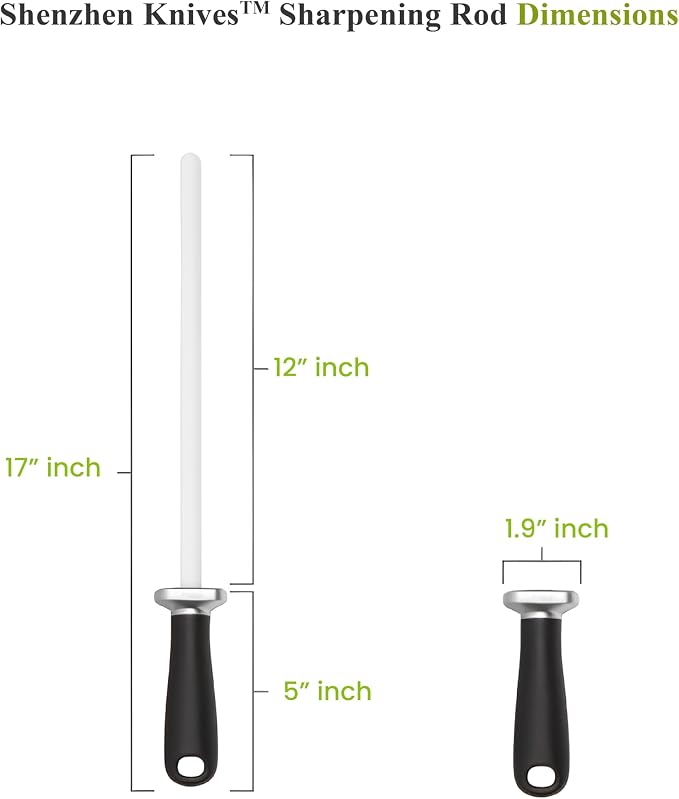 Shenzhen Knives Ceramic Honing Rod 12 Inch – Ceramic Knife Sharpener for Chef, Carving, Paring & Hunting Knives – HRC 68 Alumina, 1000 Grit – Rectangular Safety Guard