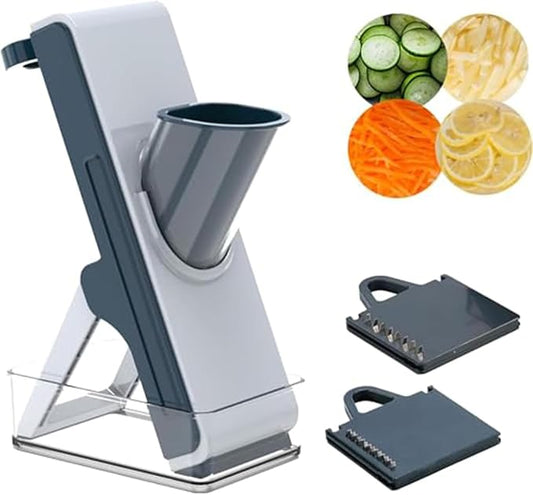 Eletronova Safe Mandoline Slicer for Kitchen, Vegetable Slicer for Kitchen，Kitchen Food Slicer, French Fry Cutter Julienne Dicer for Vegetables Grey (White & Green) (Grey & Blue)