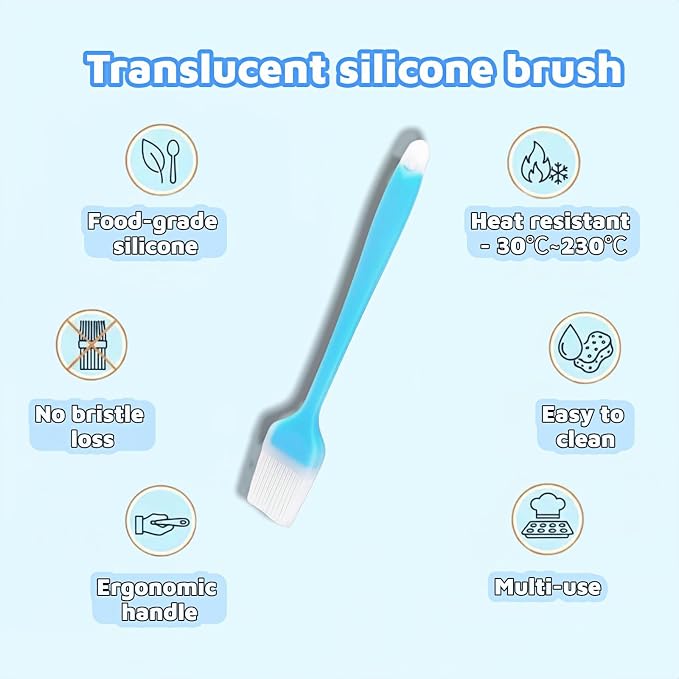 Silicone Basting Pastry Brush, 10.35 Inch, Blue, Food Grade, Heat Resistant -30°C to 230°C, No Bristle Loss, for Baking, BBQ, and Cooking