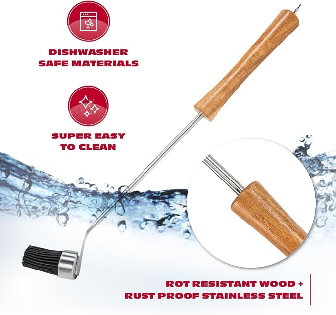 BBQ-AID Silicone Basting Brush for Grilling - Premium Acacia Wood Sauce Brush for BBQ & Smoking - Heat Resistant Marinade & Meat Brush - Dishwasher Safe Cooking Brush - Perfect For Fathers Day Gift