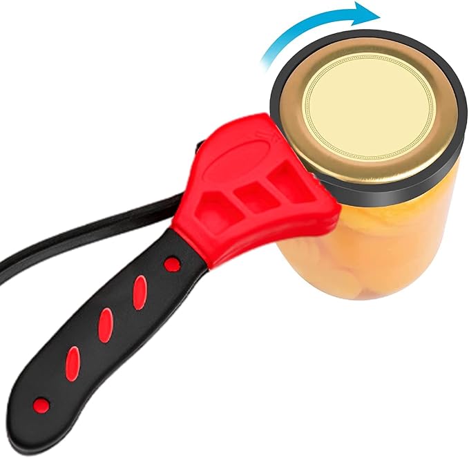 Jar Opener, Adjustable Belt Wrench Can Opener Jar Lid Opener Tool Easy Twis-t Rubber Jar Gripper Multi Can Openers for Weak Hand(red)