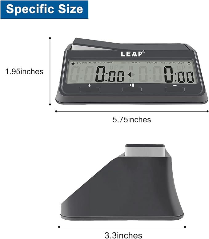 LEAP Chess Clock Digital Chess Timer Advanced for Board Game and Chess Timer with 9921 Updated Byo-yomi Bonus & Delay Count Down up Alarm Grey