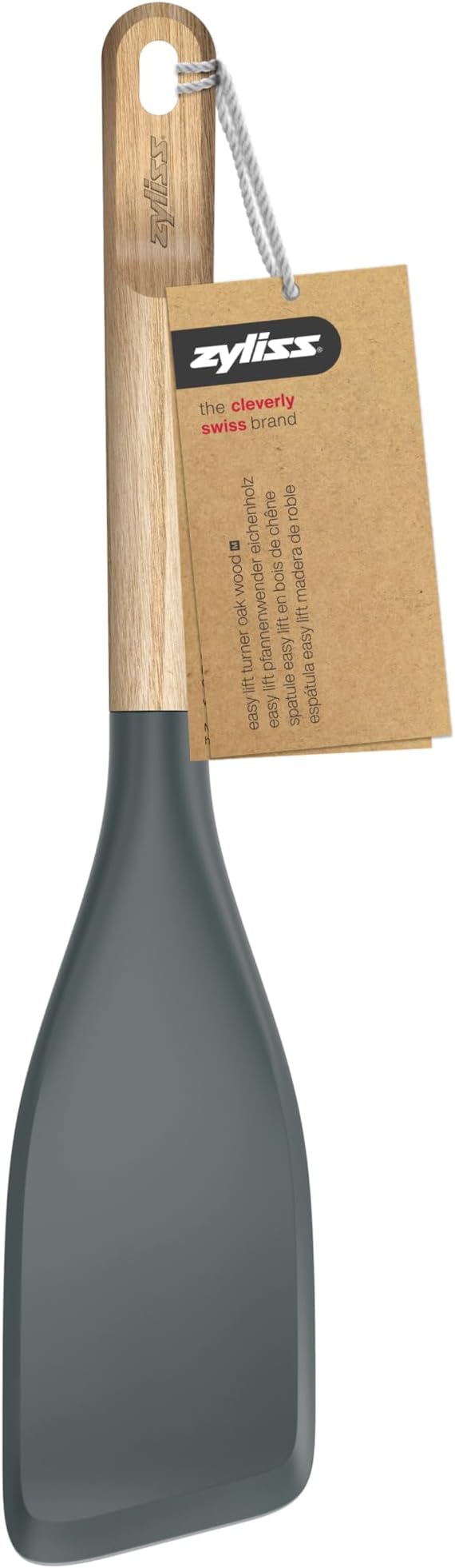 Zyliss Easy Lift Turner Oak Wood – Flexible Silicone Spatula with FSC Oak Handle, Heat-Resistant Head Safe for Non-Stick Cookware, Ideal for Flipping Pancakes Fish and Omelets, 464°F Safe 11.8"