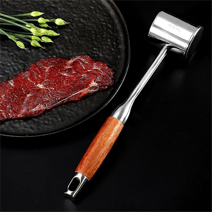 Meat Pounder,kitchen mallet 304SS,Meat Mallet Meat Hammer Meat Beater for Tenderizing and Flattening Meat,Meat Pounder Tenderizer for Pounding Meats, Hanging Loop,(Rosewood)