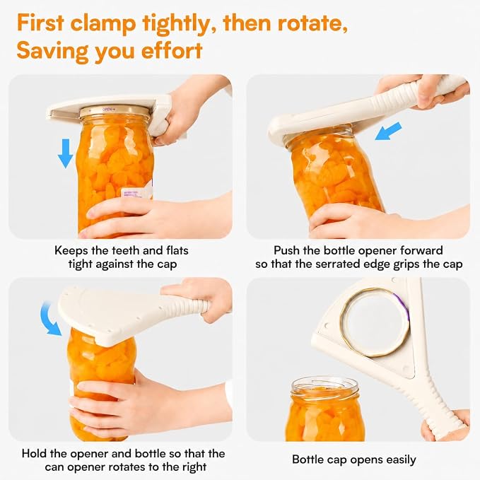 Jar Opener for Weak Hands & Seniors with Arthritis, Easy Twist | Effort-Saving Jar Opening for Large & Tight Lids, Extended Non-Slip Handle, Easy to Use, 3-in-1 Kitchen Tool