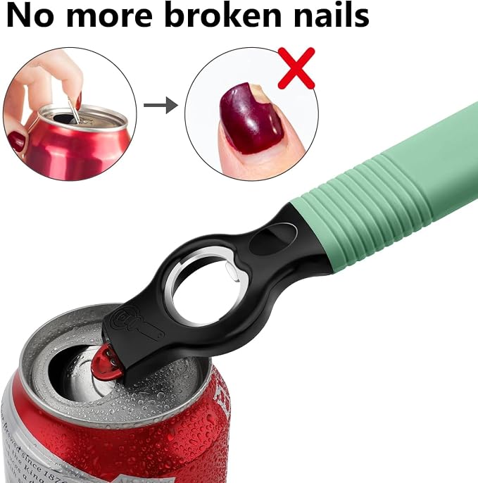 2-Pack Magnetic 2-in-1 Beer Bottle Cap & Soda Can Opener-Green | Soft Silicone Handle with Built-in Magnet Sticks to Fridges / Easy Can Tab Opener for Bartenders, Seniors, and Long nails